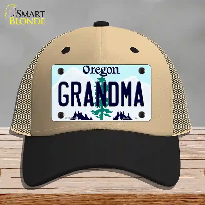 HAT02-MLP-10360 Grandma Oregon Novelty License Plate Hat, Mesh - Khaki & Black