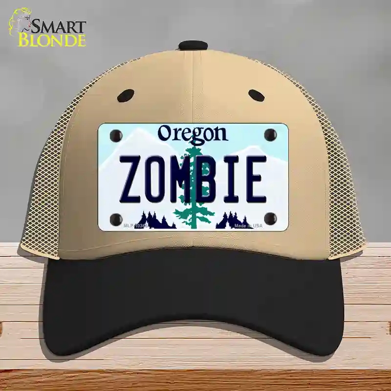 HAT02-MLP-10366 Zombie Oregon Novelty License Plate Hat, Mesh - Khaki & Black
