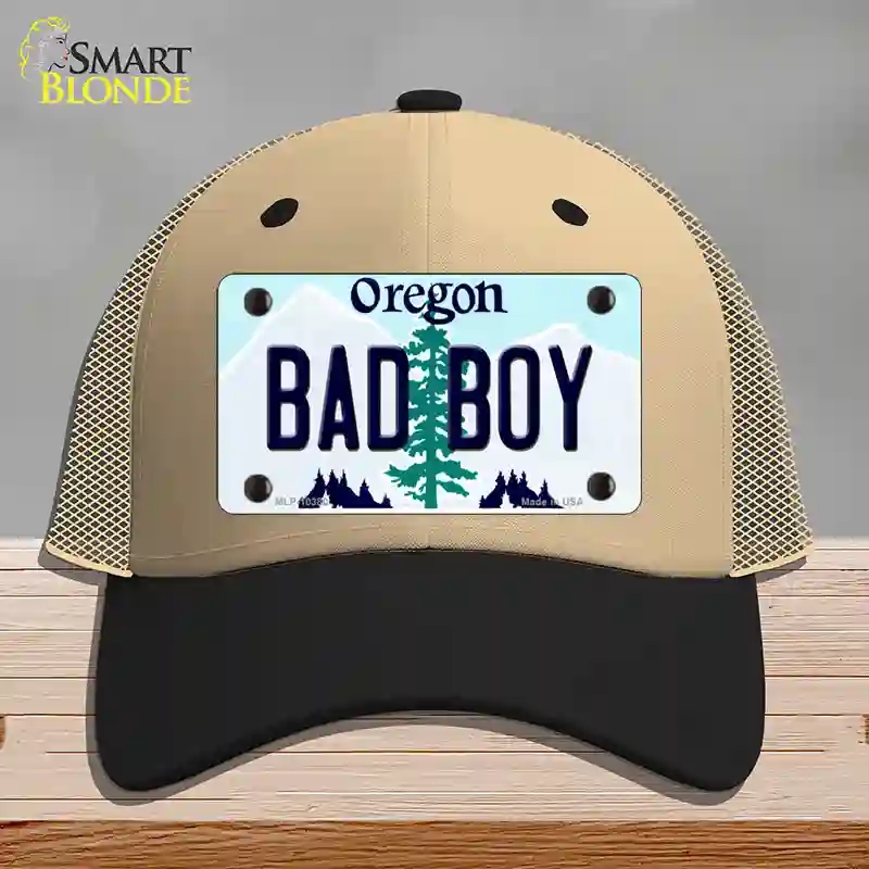 HAT02-MLP-10380 Bad Boy Oregon Novelty License Plate Hat, Mesh - Khaki & Black