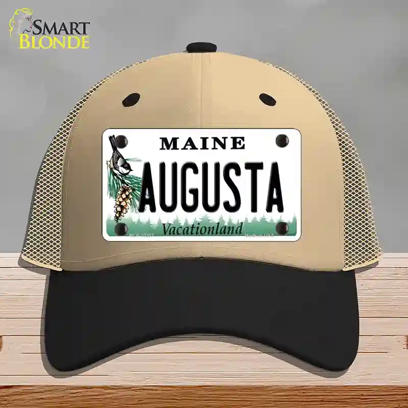 HAT02-MLP-10387 Augusta Maine Novelty License Plate Hat, Mesh - Khaki & Black