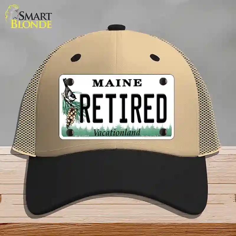 HAT02-MLP-10405 Retired Maine Novelty License Plate Hat, Mesh - Khaki & Black
