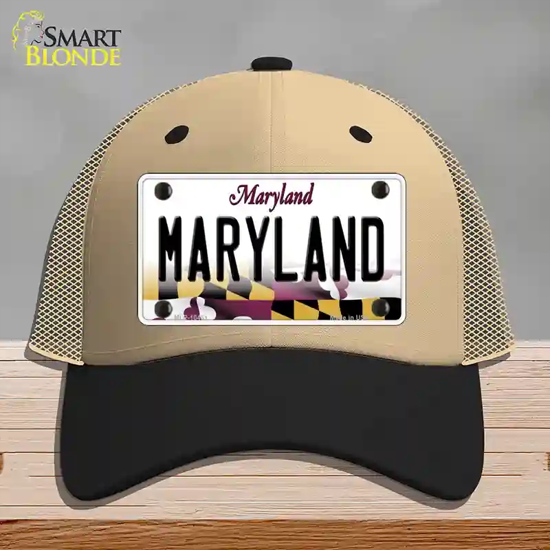 HAT02-MLP-10461 Maryland State MD Novelty License Plate Hat, Mesh - Khaki & Black