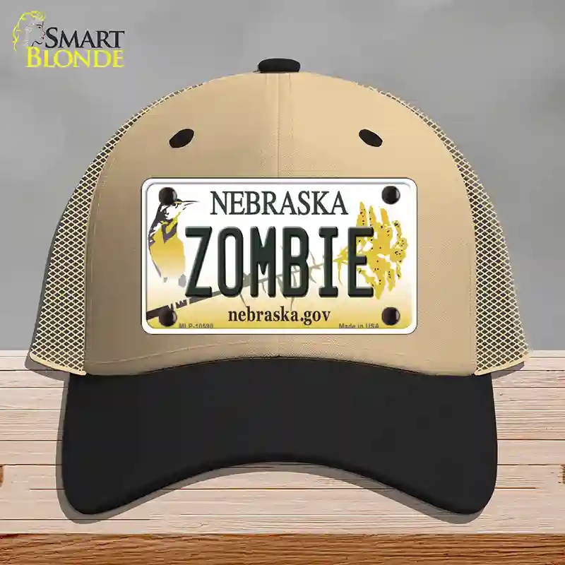 HAT02-MLP-10590 Zombie Nebraska Novelty License Plate Hat, Mesh - Khaki & Black