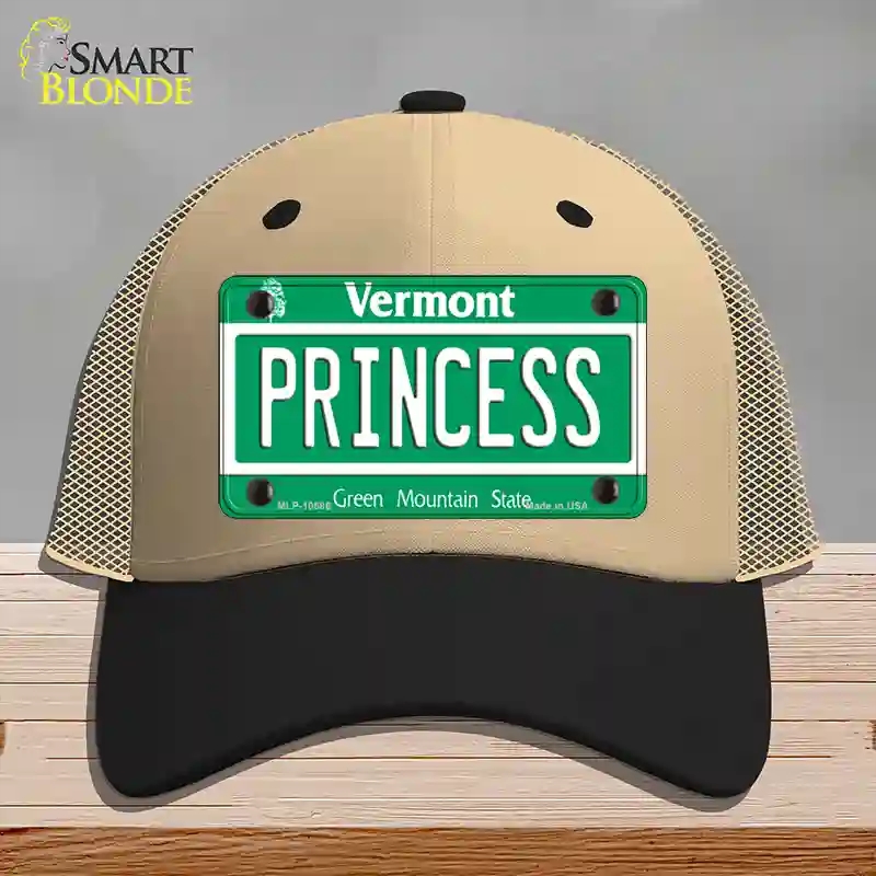 HAT02-MLP-10686 Princess Vermont Novelty License Plate Hat, Mesh - Khaki & Black