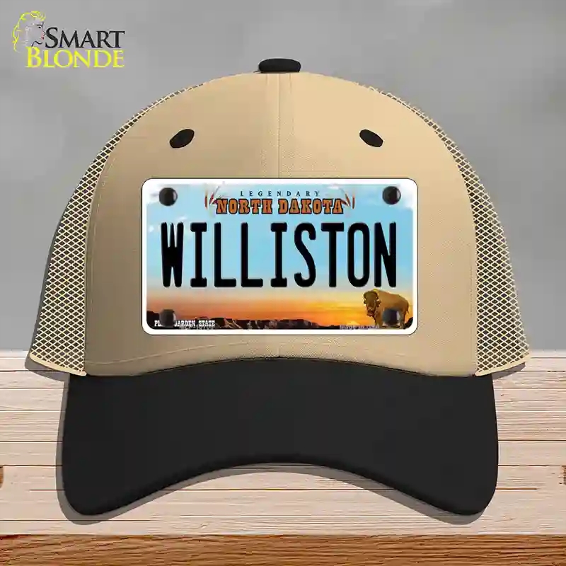 HAT02-MLP-10708 Williston North Dakota Novelty License Plate Hat, Mesh - Khaki & Black