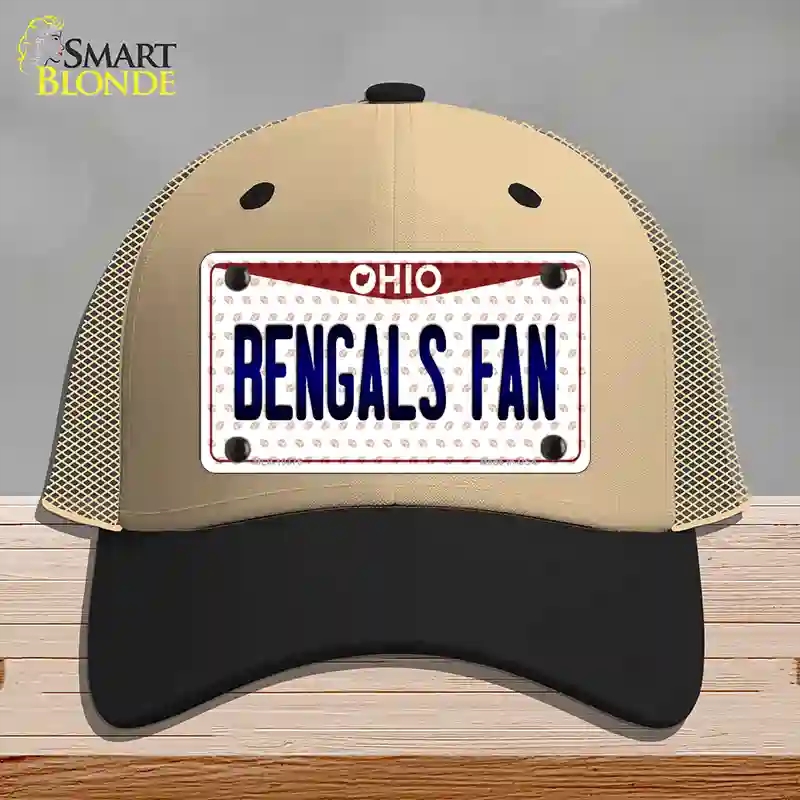 HAT02-MLP-10775 Bengals Fan Ohio Novelty License Plate Hat, Mesh - Khaki & Black