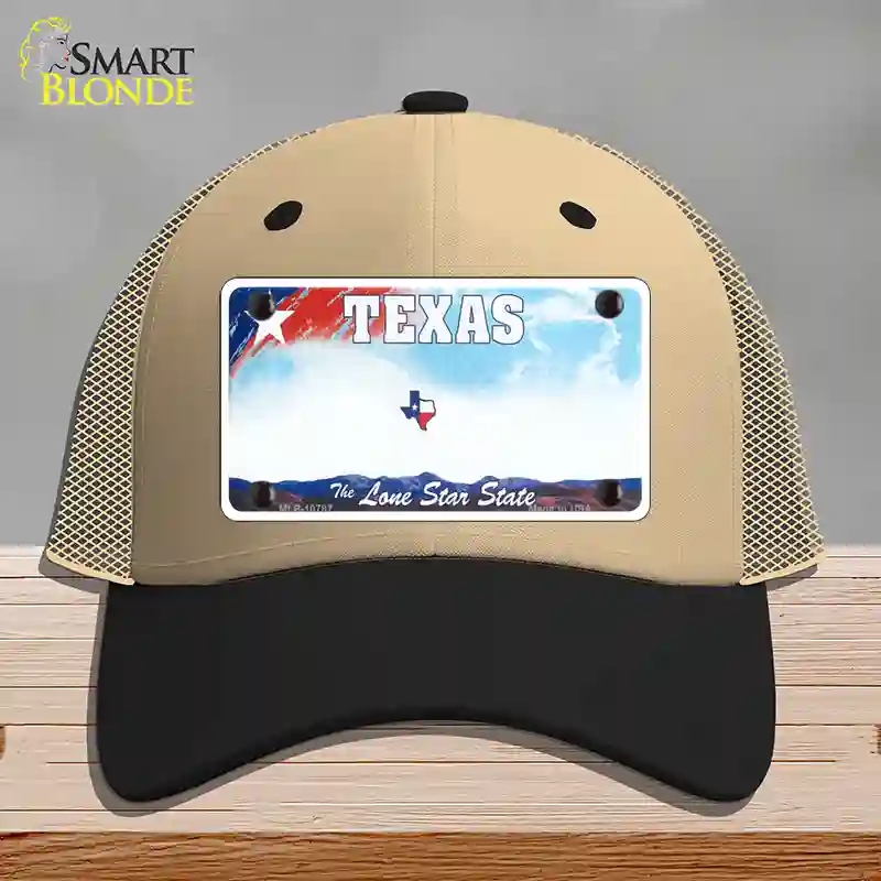HAT02-MLP-10787 Texas   State Novelty License Plate Hat, Mesh - Khaki & Black
