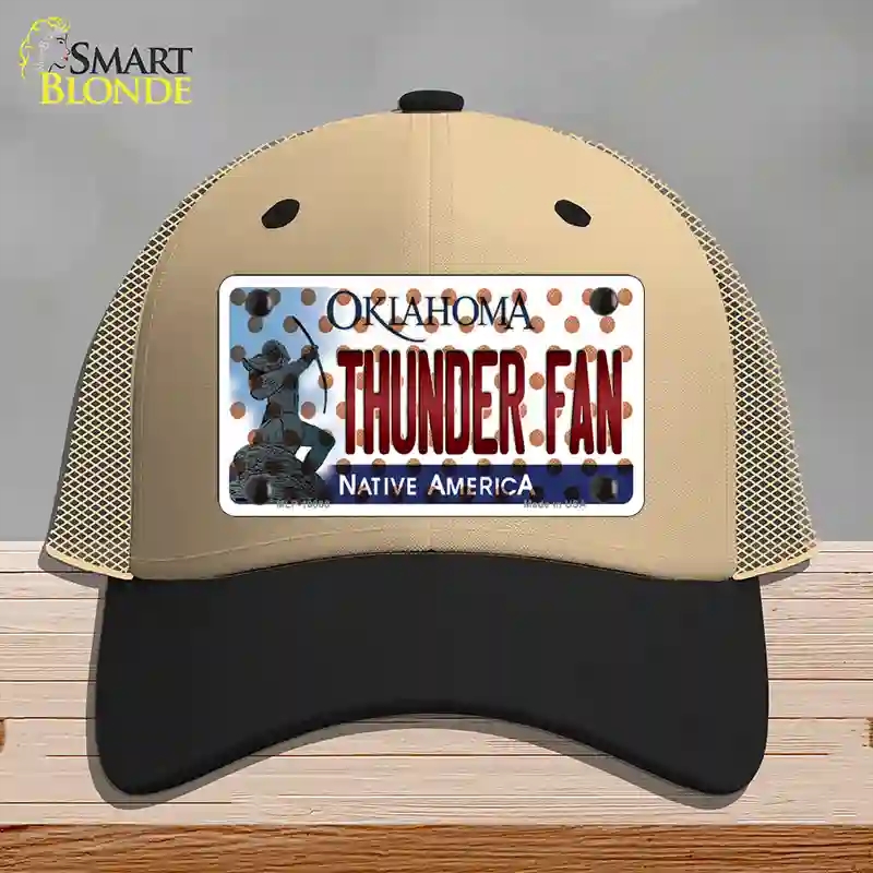 HAT02-MLP-10868 Thunder Fan Oklahoma Novelty License Plate Hat, Mesh - Khaki & Black