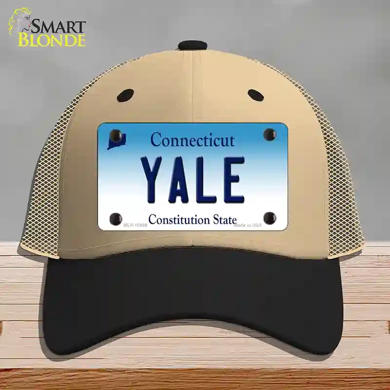 HAT02-MLP-10899 Yale Connecticut Novelty License Plate Hat, Mesh - Khaki & Black