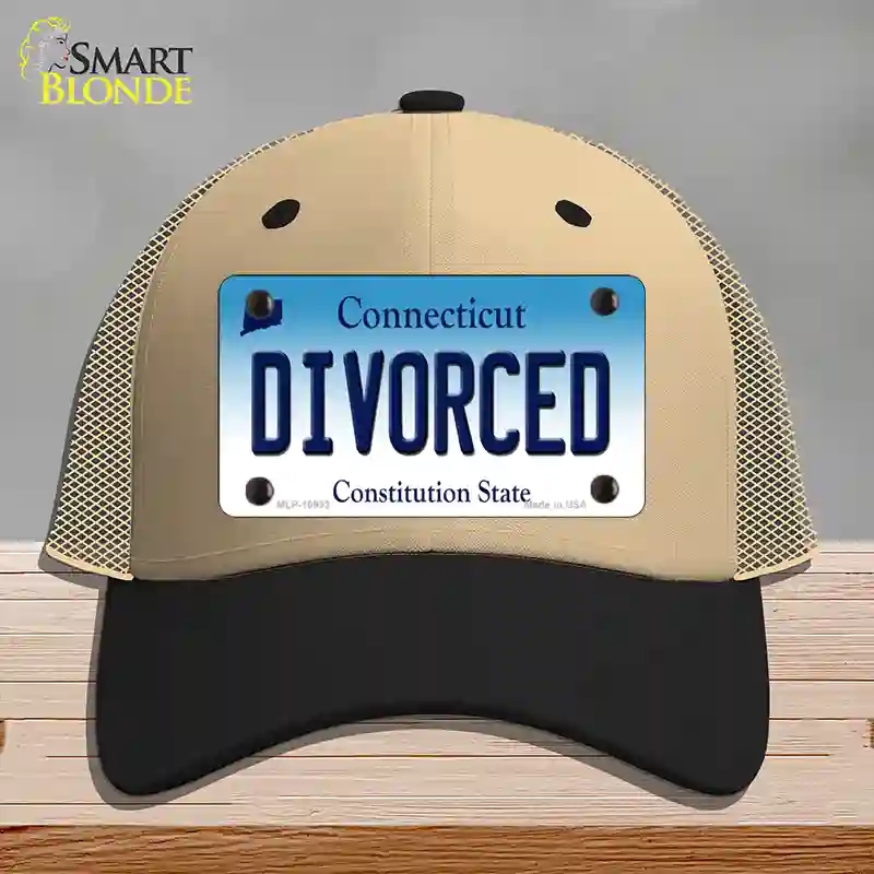 HAT02-MLP-10933 Divorced Connecticut Novelty License Plate Hat, Mesh - Khaki & Black