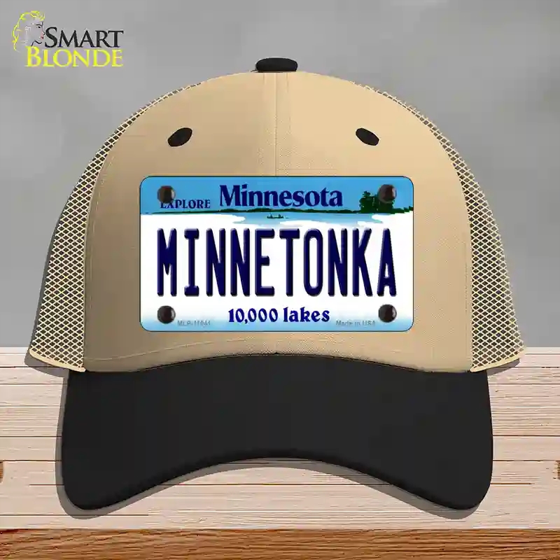 HAT02-MLP-11041 Minnetonka Minnesota State Novelty License Plate Hat, Mesh - Khaki & Black