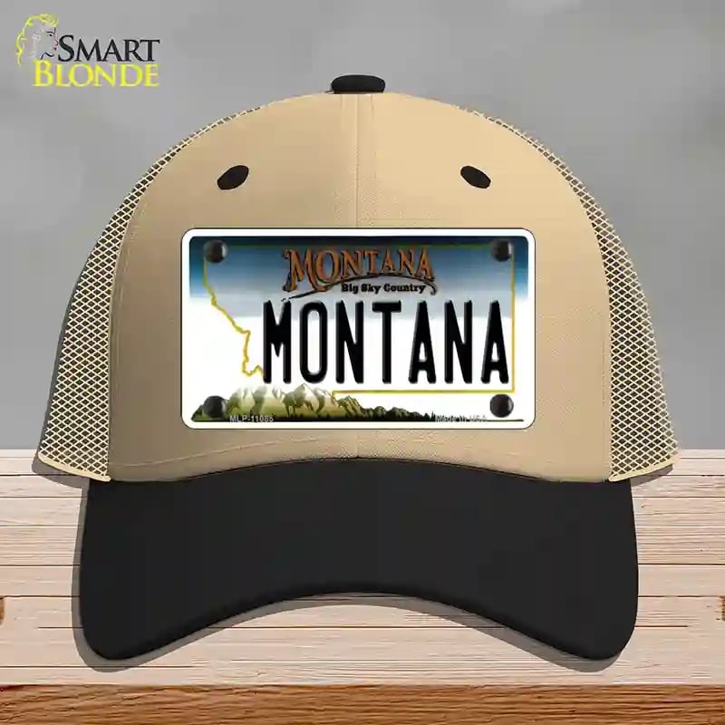 HAT02-MLP-11085 Montana State Novelty License Plate Hat, Mesh - Khaki & Black