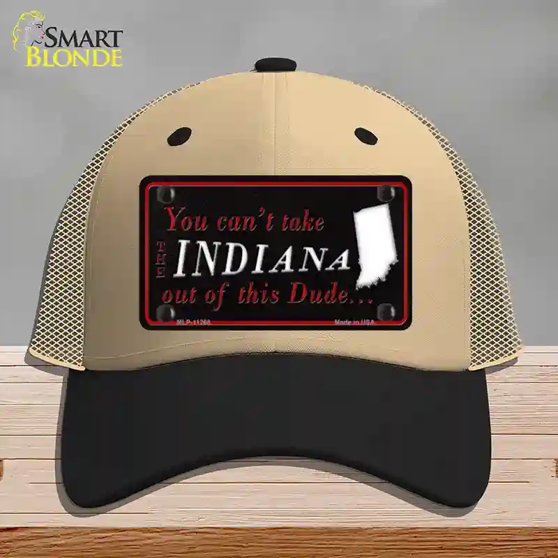 HAT02-MLP-11268 Indiana Dude Novelty License Plate Hat, Mesh - Khaki & Black