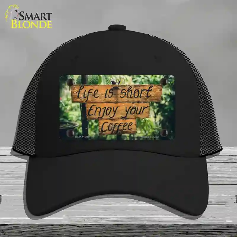 HAT01-MLP-11895 Enjoy Your Coffee Novelty License Plate Hat, Mesh - Black