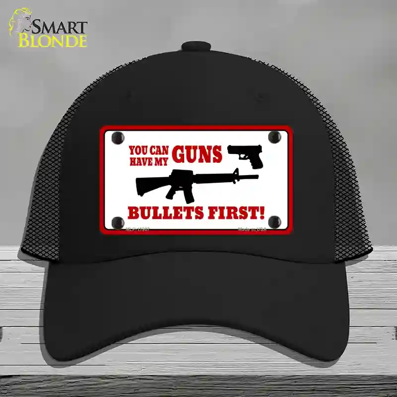 HAT01-MLP-11907 Bullets First Novelty License Plate Hat, Mesh - Black