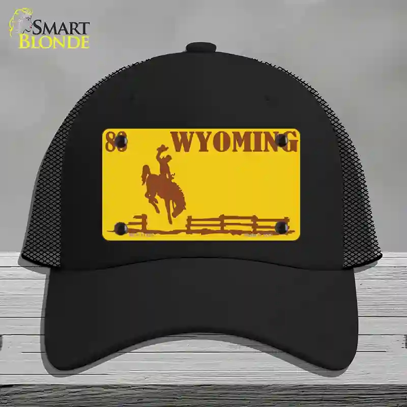 HAT01-MLP-11925 Wyoming Yellow Novelty License Plate Hat, Mesh - Black