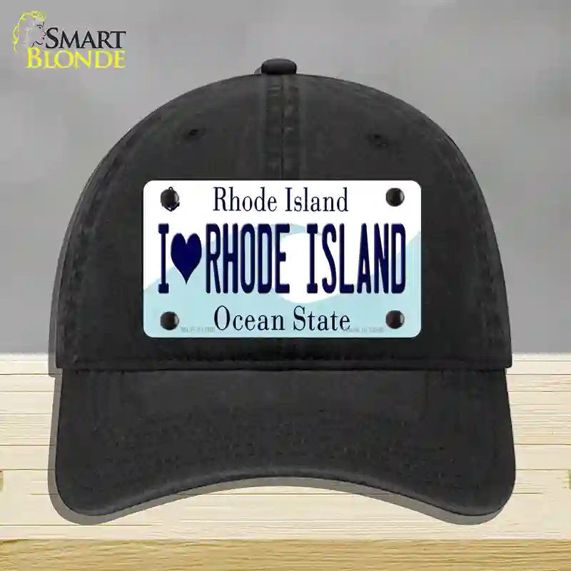 HAT07-MLP-11180 I Love Rhode Island State Novelty License Plate Hat, Unconstructed Cotton - Black