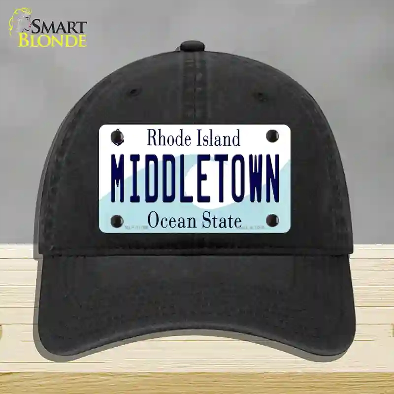 HAT07-MLP-11196 Middletown Rhode Island State Novelty License Plate Hat, Unconstructed Cotton - Black