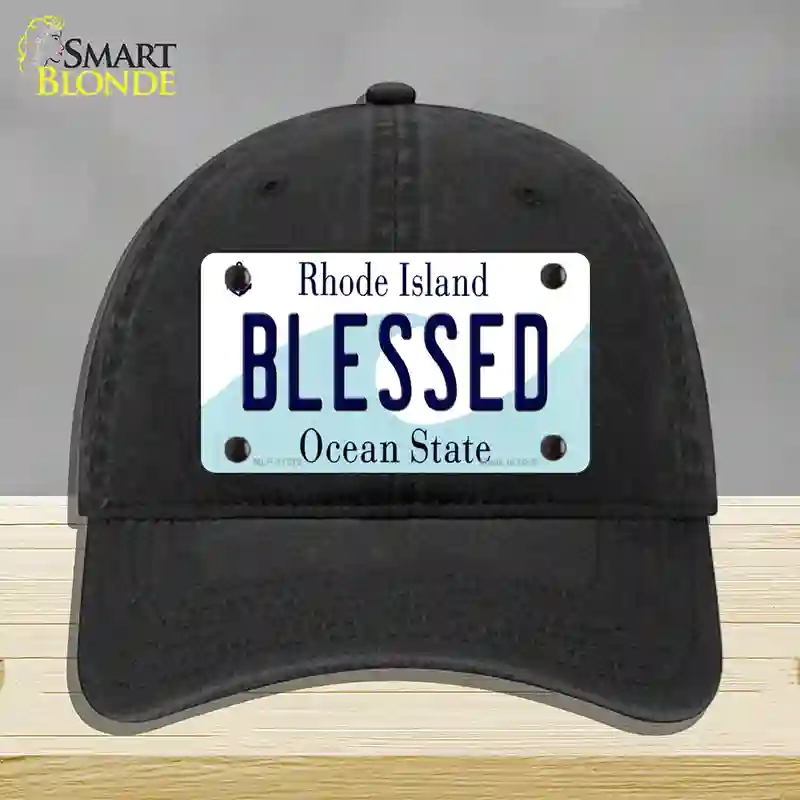 HAT07-MLP-11215 Blessed Rhode Island State Novelty License Plate Hat, Unconstructed Cotton - Black