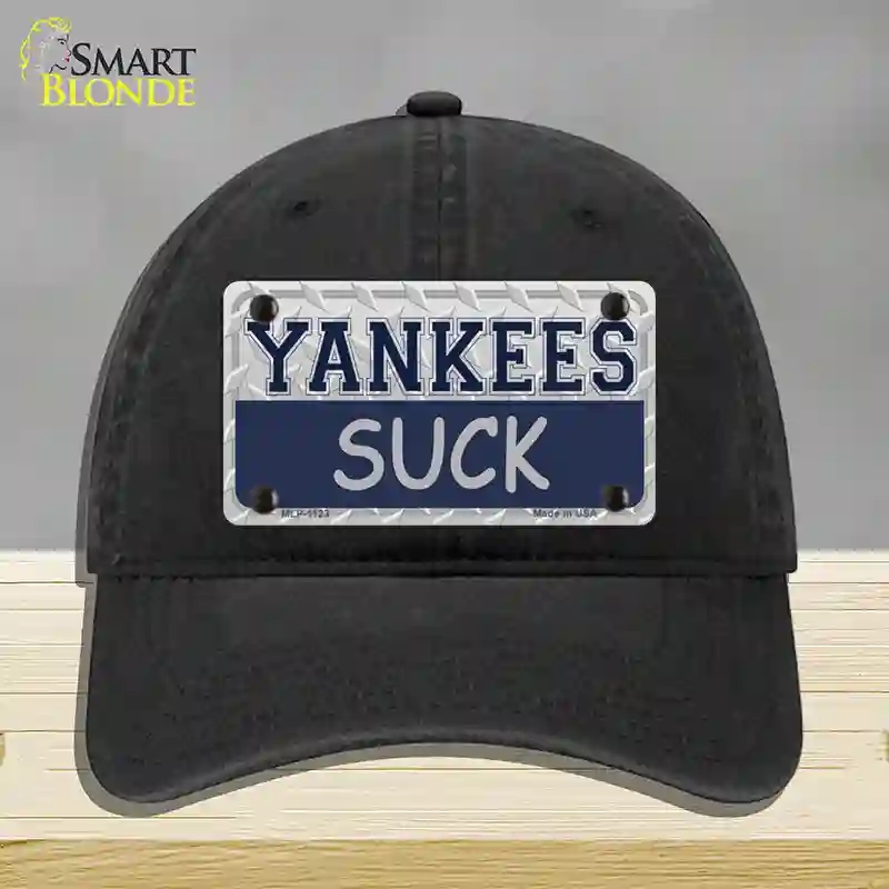 HAT07-MLP-1123 Yankees Suck Novelty License Plate Hat, Unconstructed Cotton - Black