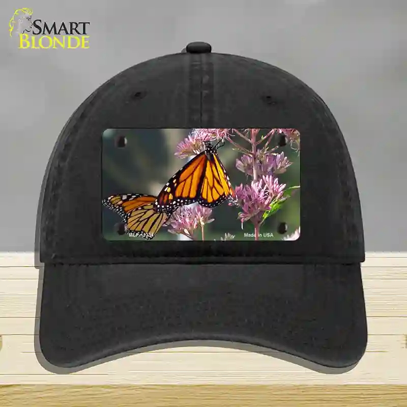 HAT07-MLP-11234 Butterfly Monarch on Flower Novelty License Plate Hat, Unconstructed Cotton - Black