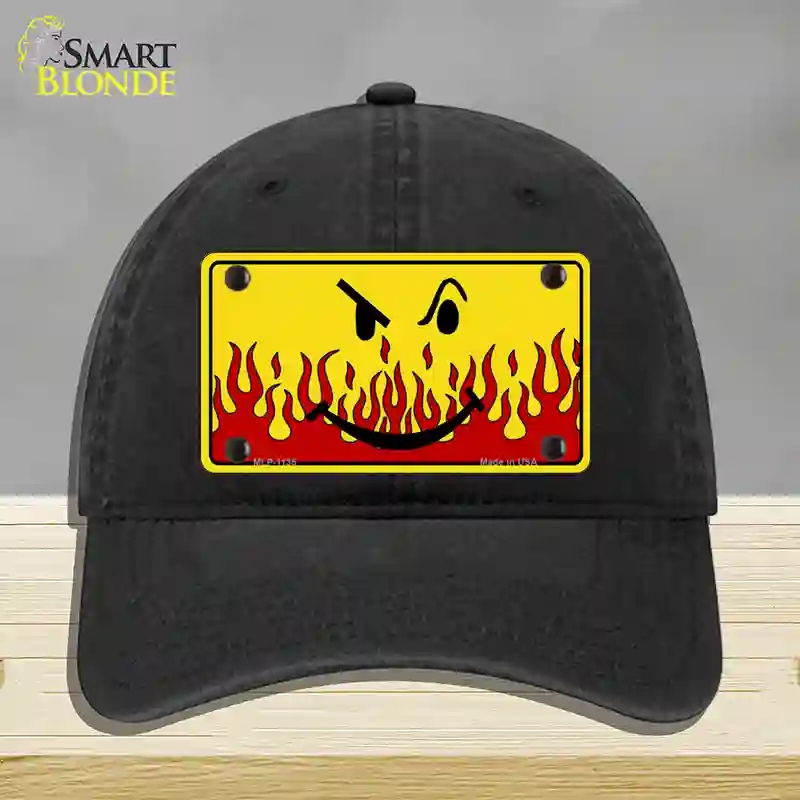 HAT07-MLP-1135 Smiley Flame Novelty License Plate Hat, Unconstructed Cotton - Black