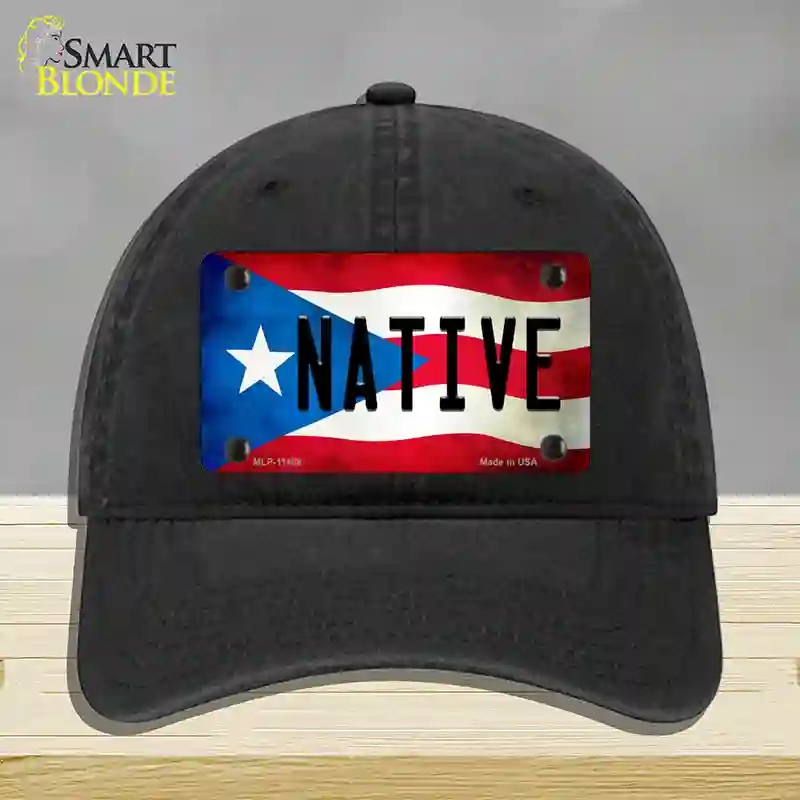 HAT07-MLP-11408 Native Puerto Rico Flag Novelty License Plate Hat, Unconstructed Cotton - Black