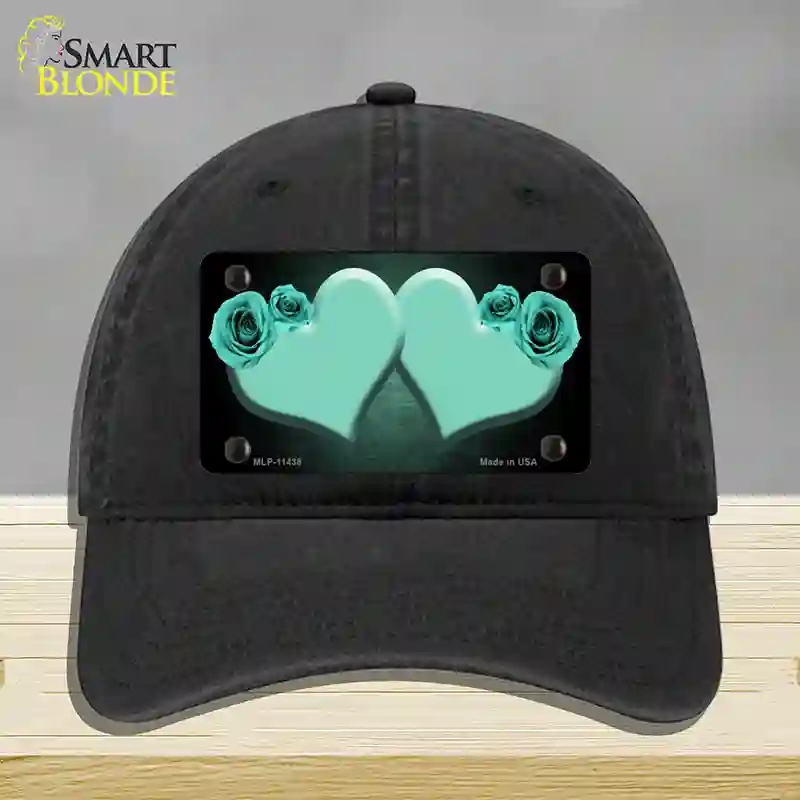 HAT07-MLP-11438 Hearts Over Roses in Mint Novelty License Plate Hat, Unconstructed Cotton - Black