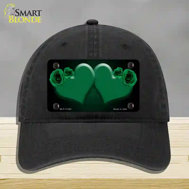 HAT07-MLP-11449 Hearts Over Roses in Green Novelty License Plate Hat, Unconstructed Cotton - Black