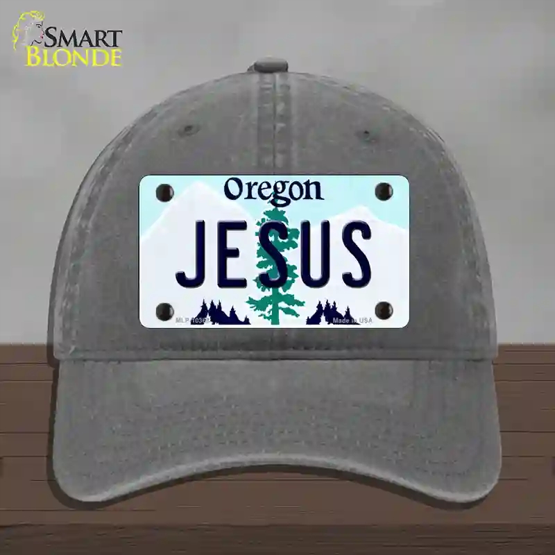HAT08-MLP-10368 Jesus Oregon Novelty License Plate Hat, Unconstructed Cotton - Charcoal