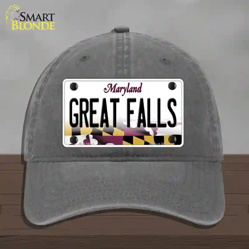 HAT08-MLP-10476 Great Falls Maryland Novelty License Plate Hat, Unconstructed Cotton - Charcoal