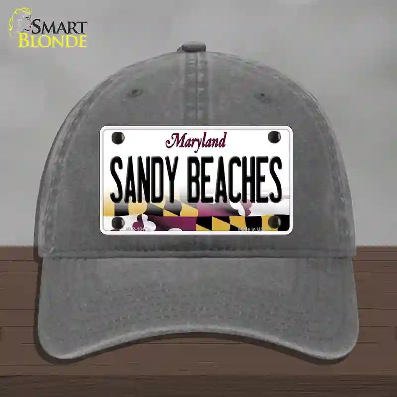 HAT08-MLP-10479 Sandy Beaches Maryland Novelty License Plate Hat, Unconstructed Cotton - Charcoal