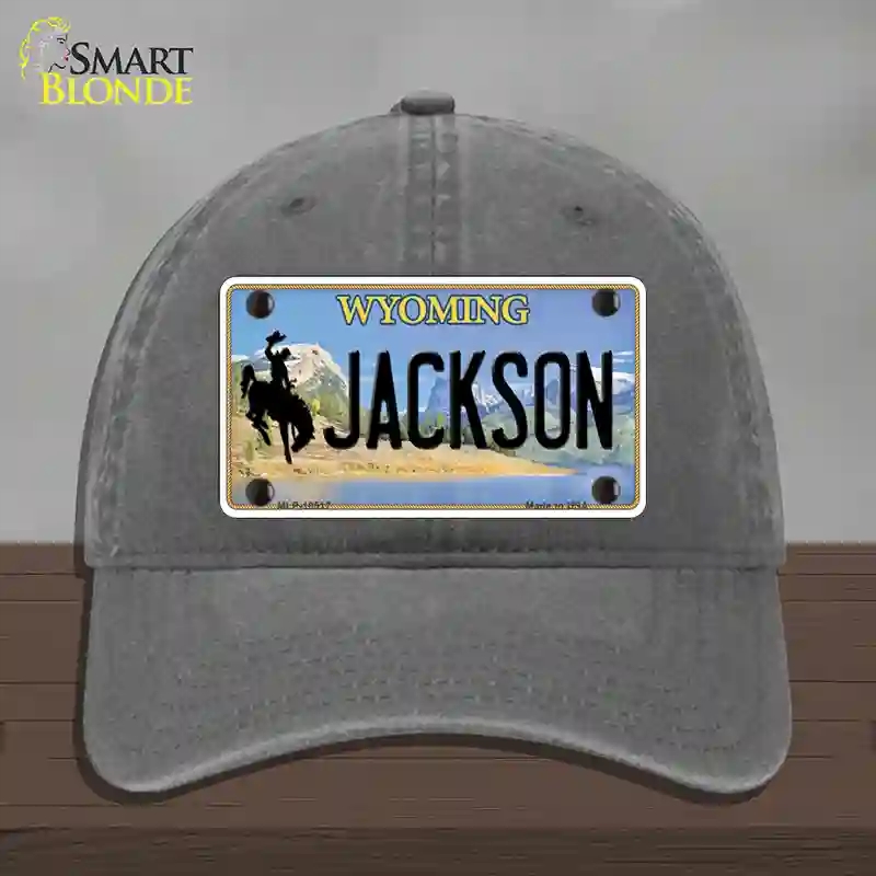 HAT08-MLP-10517 Jackson Wyoming Novelty License Plate Hat, Unconstructed Cotton - Charcoal
