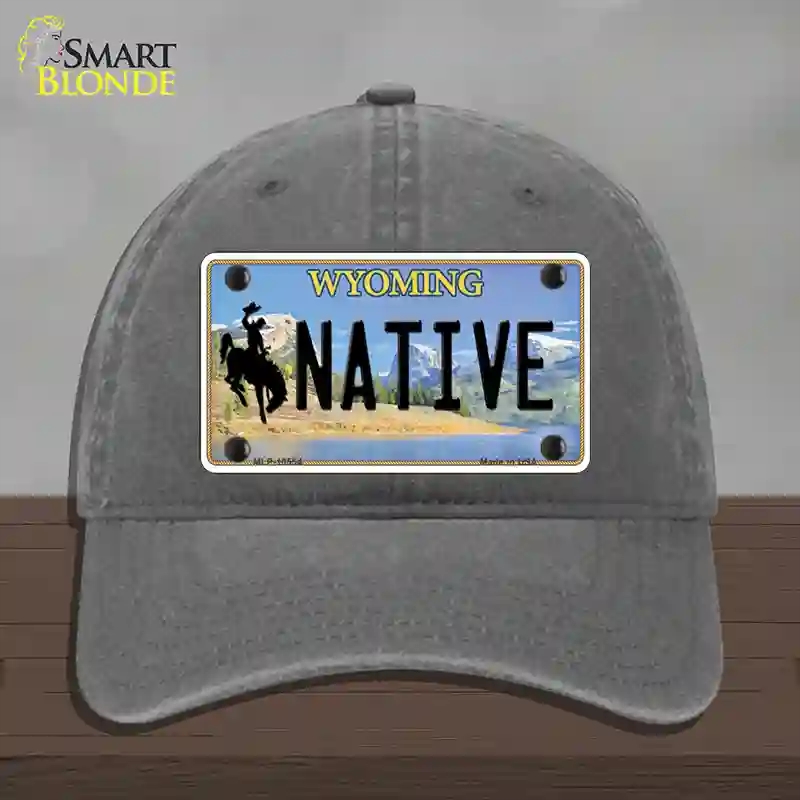 HAT08-MLP-10554 Native Wyoming Novelty License Plate Hat, Unconstructed Cotton - Charcoal