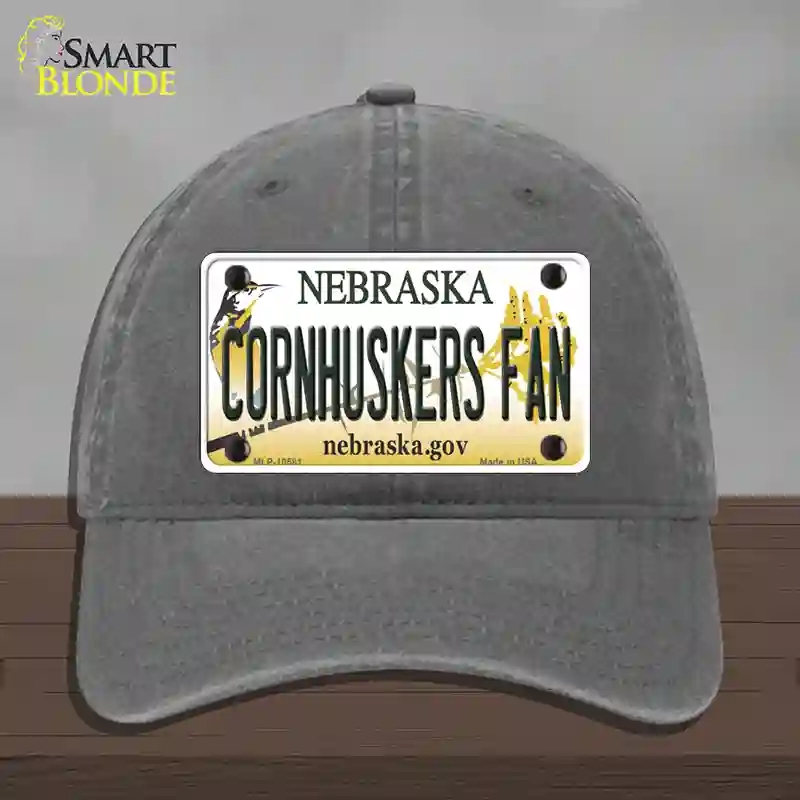 HAT08-MLP-10581 Cornhuskers Fan Nebraska Novelty License Plate Hat, Unconstructed Cotton - Charcoal