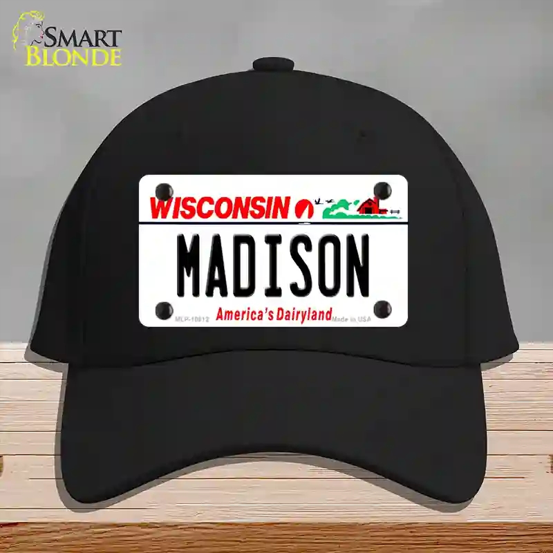 HAT03-MLP-10612 Madison Wisconsin Novelty License Plate Hat, Cotton - Black