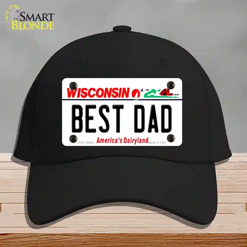 HAT03-MLP-10655 Best Dad Wisconsin Novelty License Plate Hat, Cotton - Black