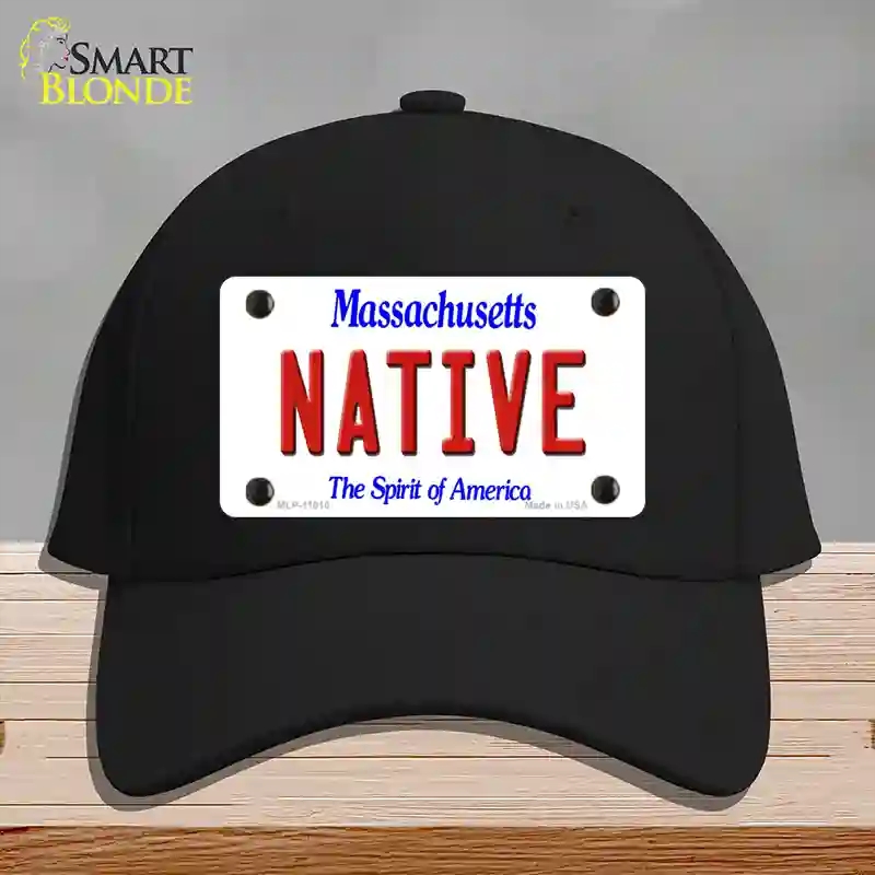HAT03-MLP-11010 Native Massachusetts Novelty License Plate Hat, Cotton - Black