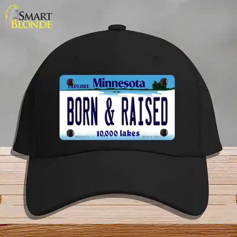 HAT03-MLP-11071 Born & Raised Minnesota State Novelty License Plate Hat, Cotton - Black