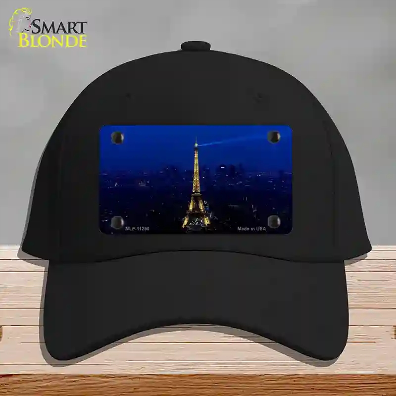 HAT03-MLP-11250 Eiffel Tower Night with City Skyline Novelty License Plate Hat, Cotton - Black