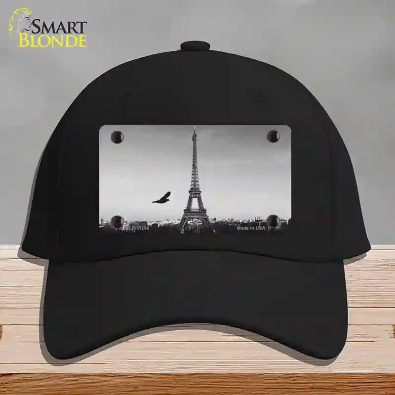 HAT03-MLP-11254 Eiffel Tower Black & White with Bird Novelty License Plate Hat, Cotton - Black