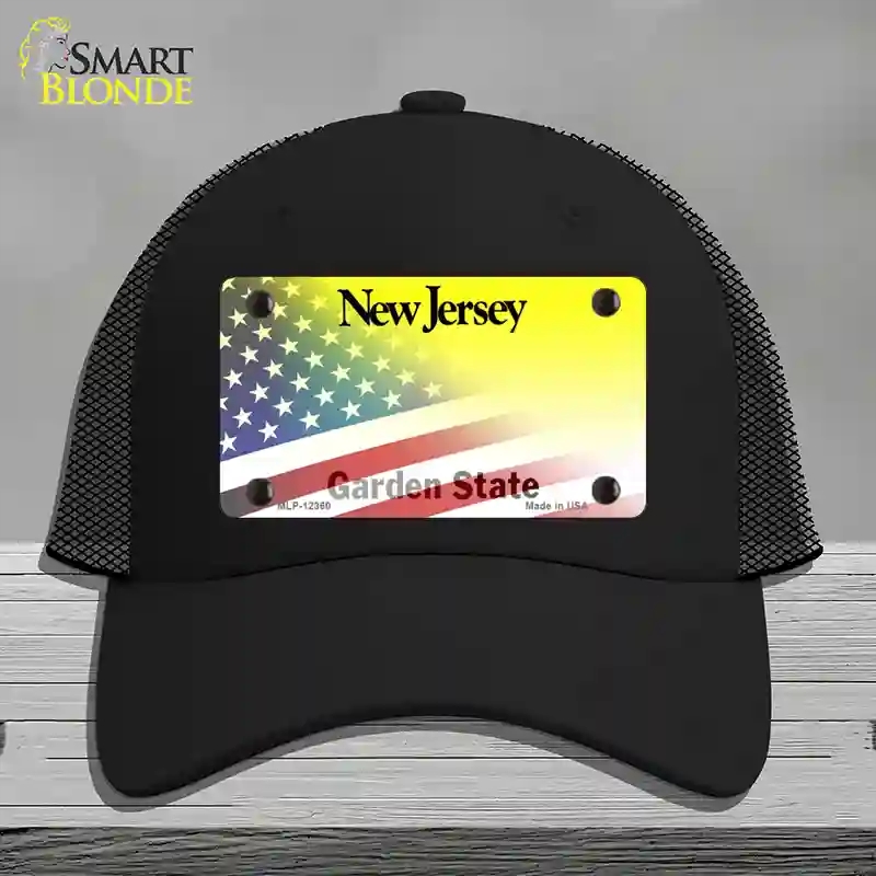 HAT01-MLP-12360   Jersey with American Flag Novelty License Plate Hat, Mesh - Black