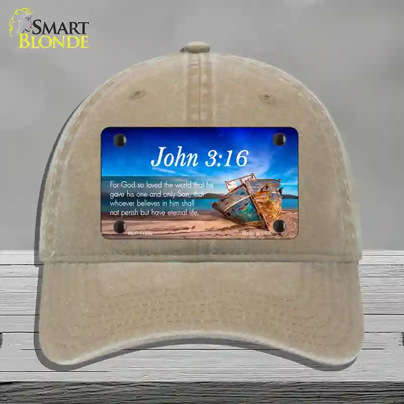 HAT09-MLP-11868 John 3 16 Beach Novelty License Plate Hat, Unconstructed Cotton - Khaki