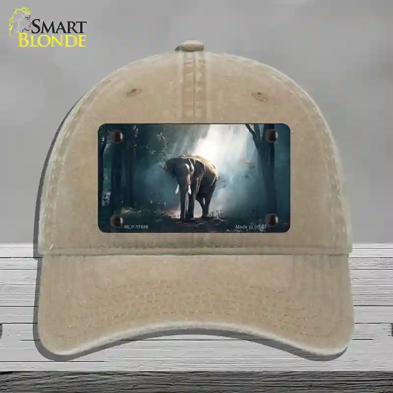 HAT09-MLP-11896 Elephant in the Woods Novelty License Plate Hat, Unconstructed Cotton - Khaki