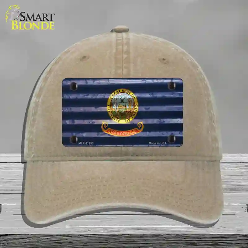 HAT09-MLP-11953 Idaho Corrugated Flag Novelty License Plate Hat, Unconstructed Cotton - Khaki