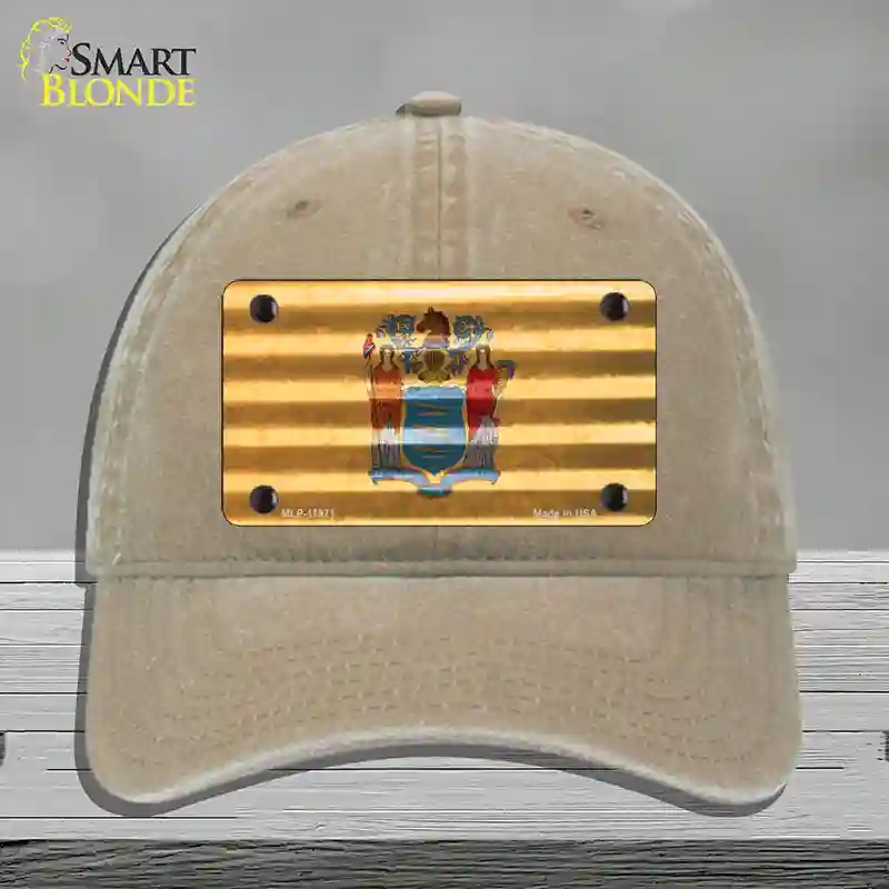 HAT09-MLP-11971   Jersey Corrugated Flag Novelty License Plate Hat, Unconstructed Cotton - Khaki