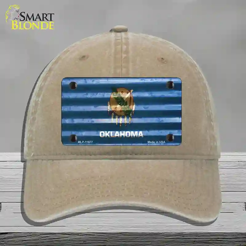 HAT09-MLP-11977 Oklahoma Corrugated Flag Novelty License Plate Hat, Unconstructed Cotton - Khaki