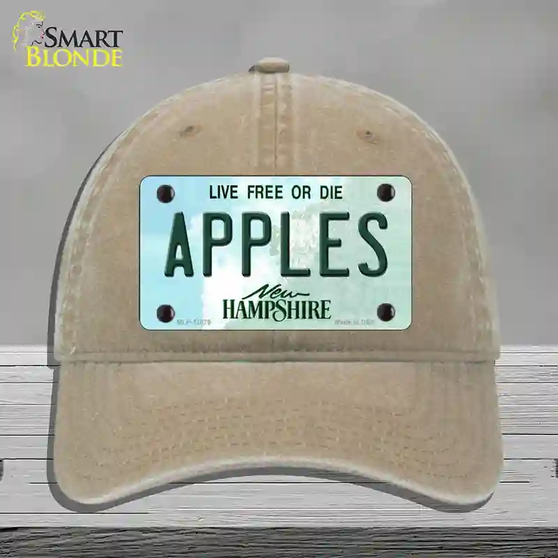 HAT09-MLP-12079 Apples   Hampshire State Novelty License Plate Hat, Unconstructed Cotton - Khaki