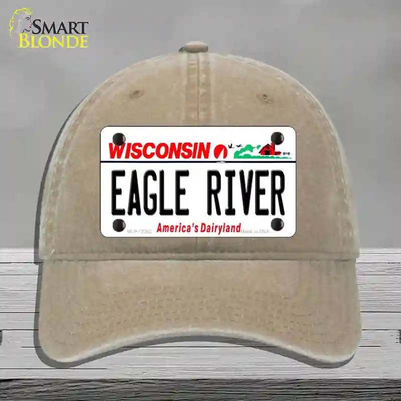 HAT09-MLP-12282 Wisconsin Eagle River Novelty License Plate Hat, Unconstructed Cotton - Khaki