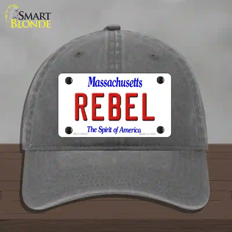 HAT08-MLP-11018 Rebel Massachusetts Novelty License Plate Hat, Unconstructed Cotton - Charcoal